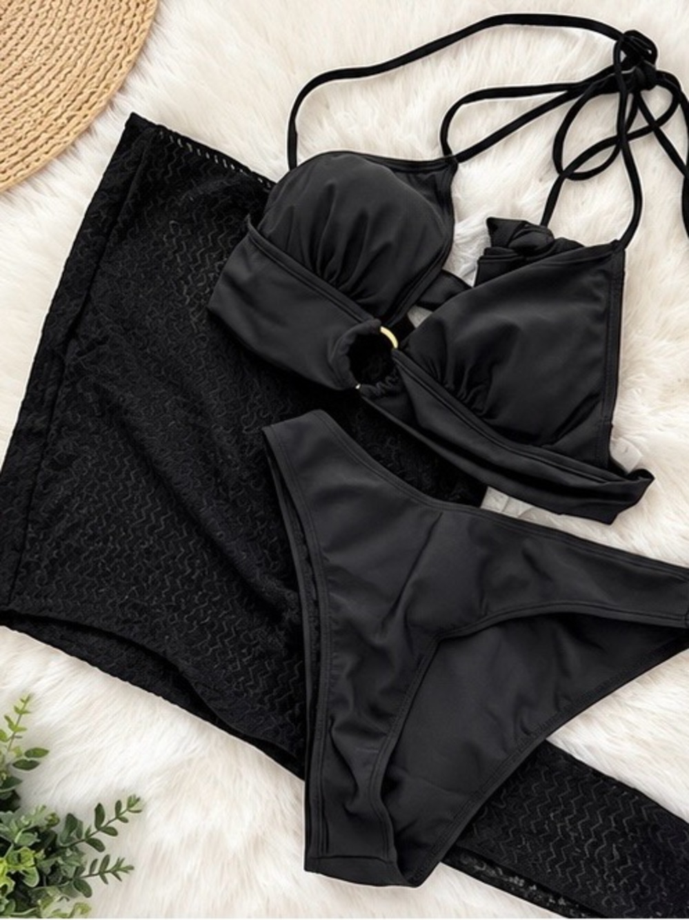 Women’s Black Ring-Accent Bikini Set New